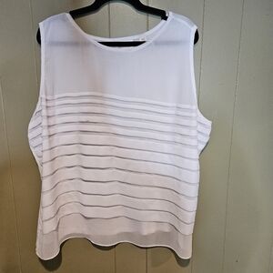 Avenue Plus Size 22/24 White Sleeveless Sheer Panel Top | Lightweight & Chic